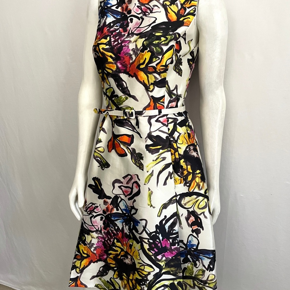 Oscar de la Renta White Midi Dress with Multicolor Floral Print - Picture 10 of 12